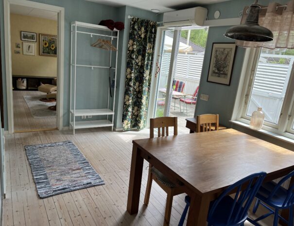 Ljunghusen Guesthouse entrance and kitchen area.