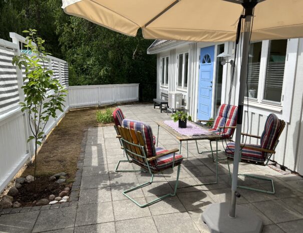 Patio (36 sqm) with outdoor dining table and charcoal grill.